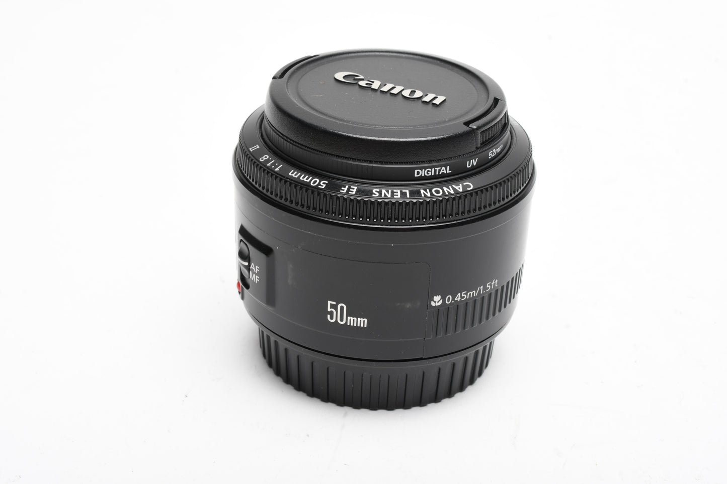 Canon EF 50mm f1.8 II prime lens, caps, Clean, + UV filter