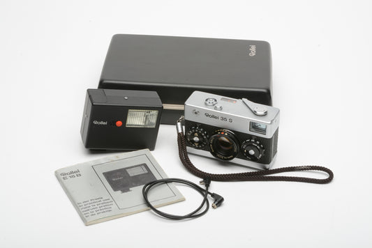 Rollei 35 S compact 35mm camera w/E15B flash, case, CLA'd, very clean