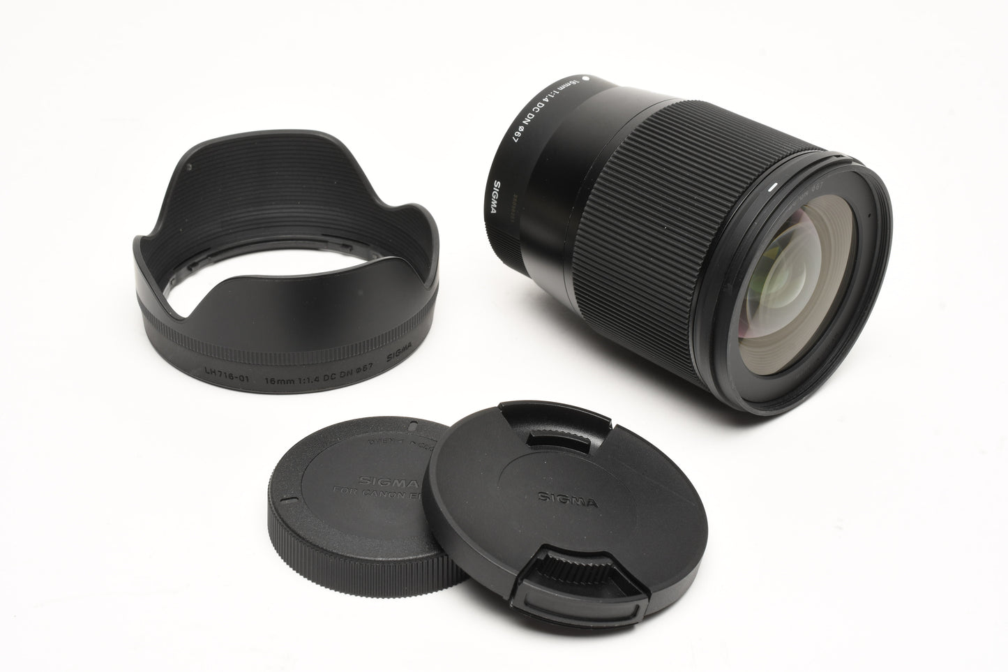 Sigma 16mm 1.4 DC Canon EF-M lens, very clean, w/hood+caps