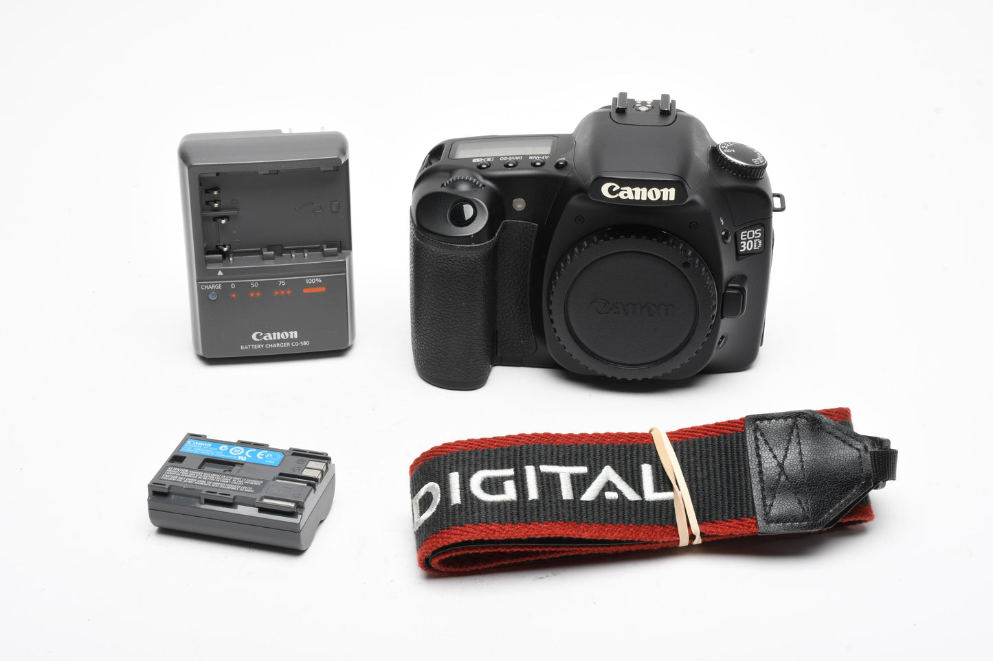 Canon EOS 30D DSLR Body, batt+charger+strap, Works great, Mint-