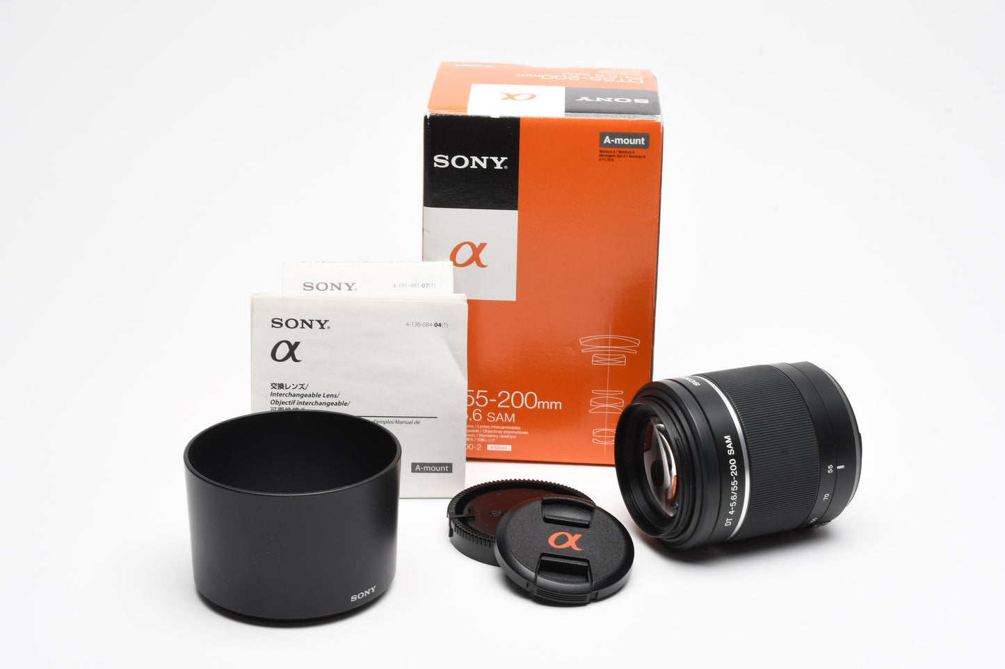 Sony AF 55-200mm f4-5.6 v.2 DT SAM lens, caps, hood, Boxed, Mint-