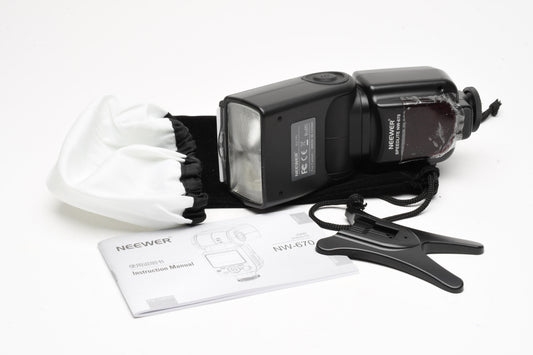 Neewer NW-670 Speedlite flash with LCD Display for Canon +stand, pouch, manual