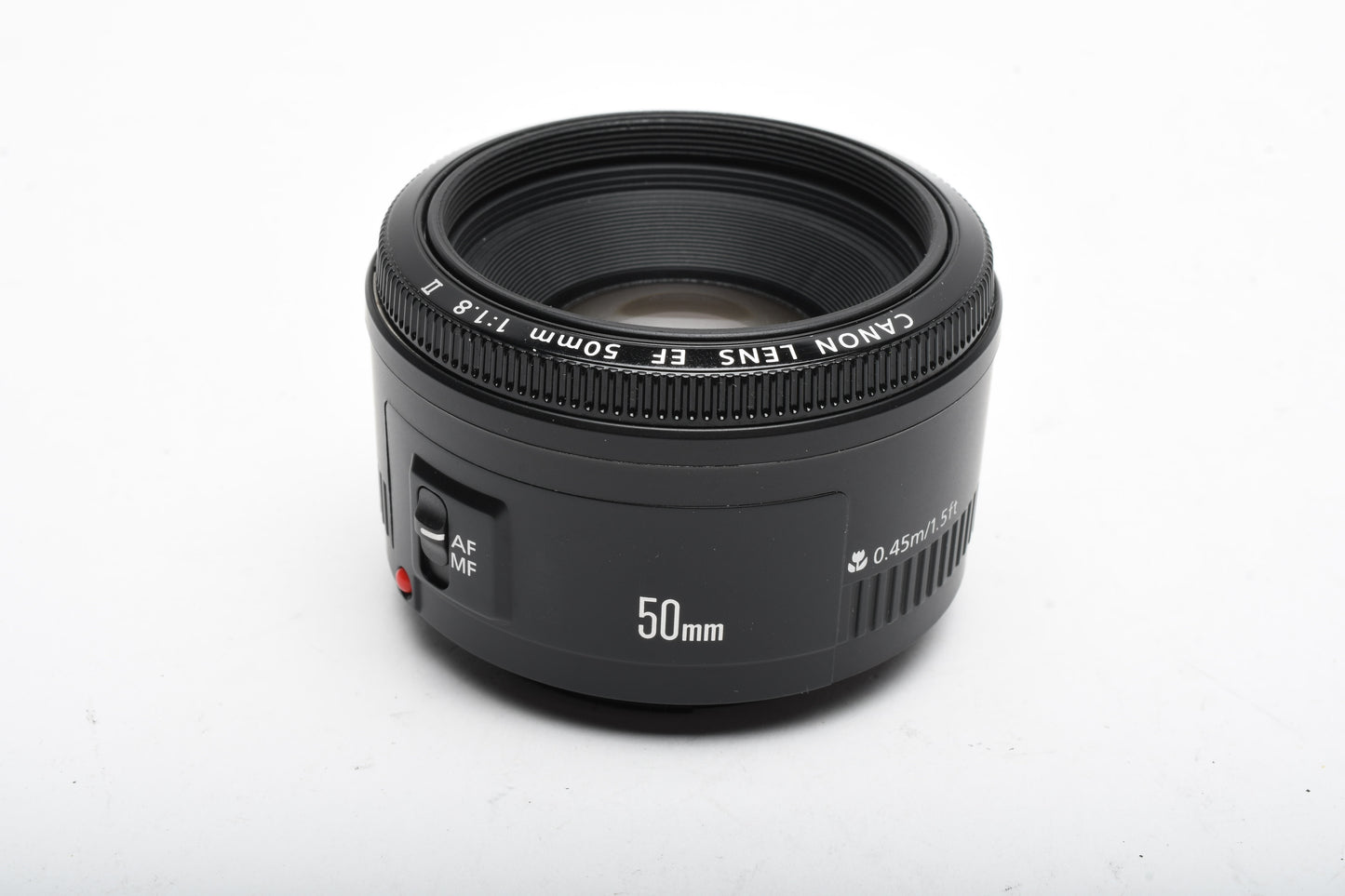 Canon EF 50mm f1.8 II prime lens, caps, hood, UV filter, Great