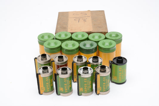 9X Kodak Vintage 35mm metal film canisters embossed yellow and green