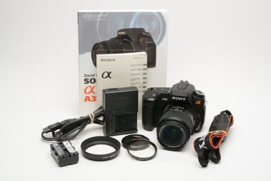 Sony Alpha A300 DSLR Camera w/18-70mm f3.5-5.6, Book, batt+charger, Clean
