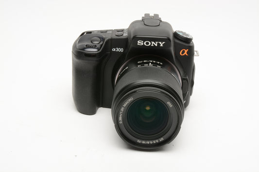 Sony Alpha A300 DSLR Camera w/18-70mm f3.5-5.6, Book, batt+charger, Clean