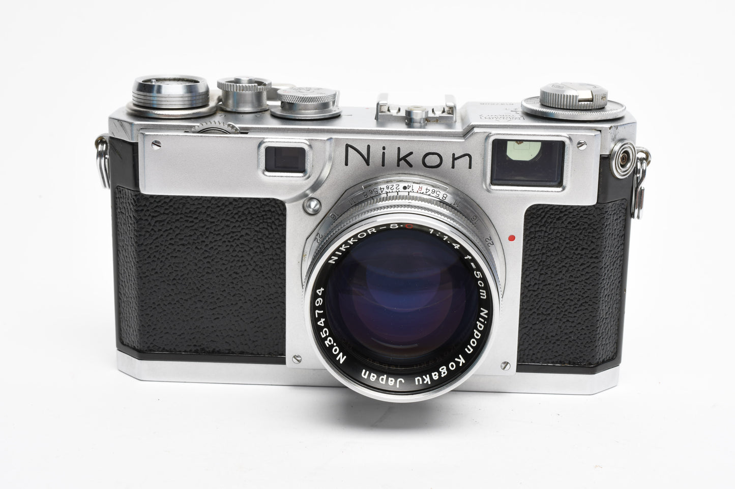 Nikon S2 Chrome Nippon Kogaku Rangefinder Camera w/5cm f1.4 Lens, case, good!