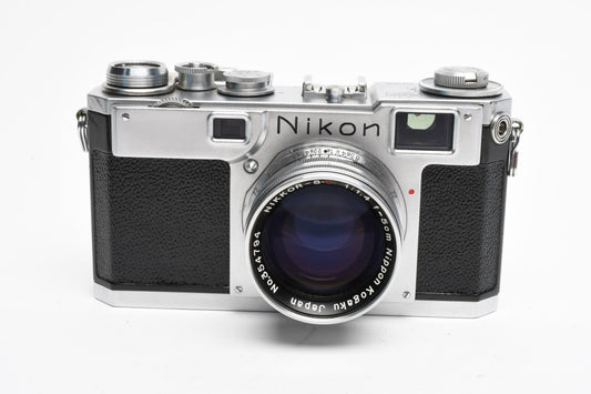 Nikon S2 Chrome Nippon Kogaku Rangefinder Camera w/5cm f1.4 Lens, case, good!