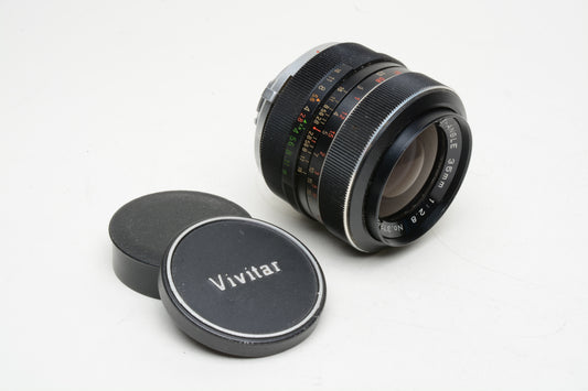 Vivitar 35mm f2.8 wide lens for Minolta MD, caps, Very clean