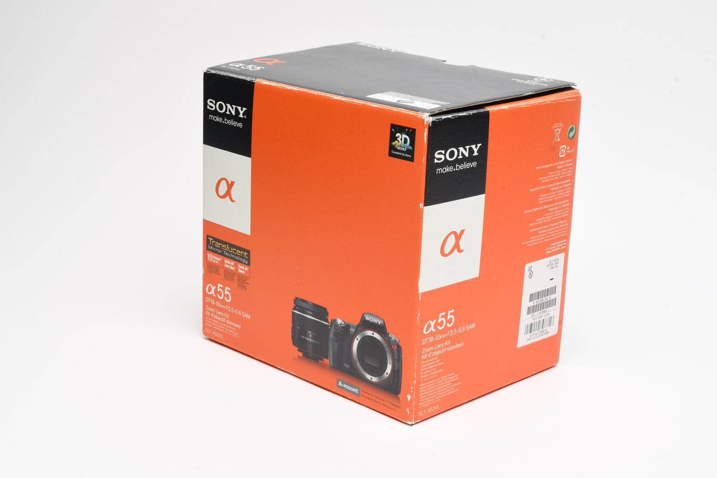 Sony A55 DSLR w/18-55mm f3.5-5.6, 2X batts+charger+remote, Box, 21K Acts