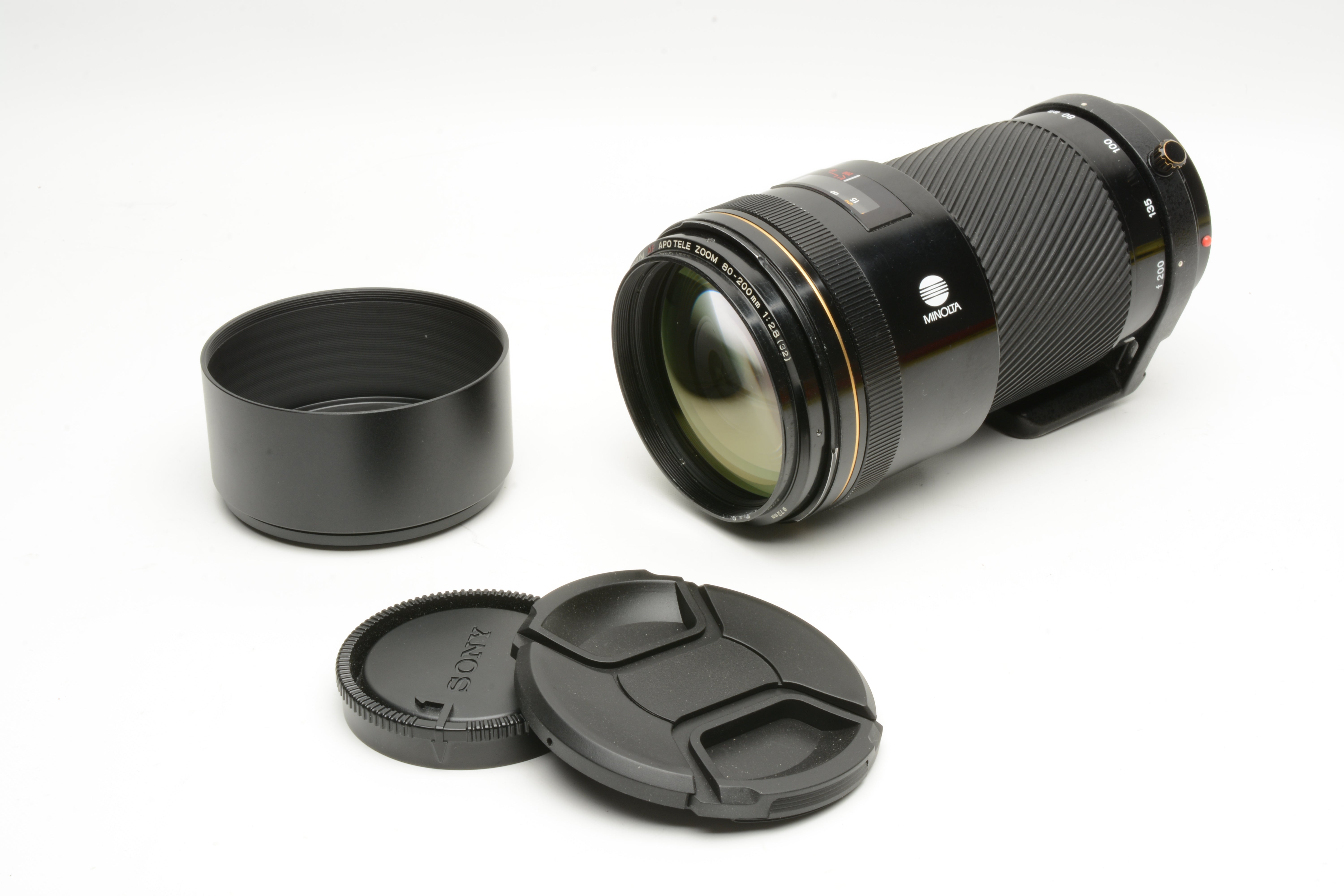 AF APO TELE ZOOM 80-200 MINOLTA ケース付き Minolta AF 80-200mm f2.8 APO Tele zoom lens, Collar, hood, caps