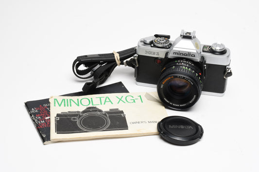 Minolta XG-1 35mm SLR w/MD 50mm F1.7 lens, New seals, Manual, tested, Nice!