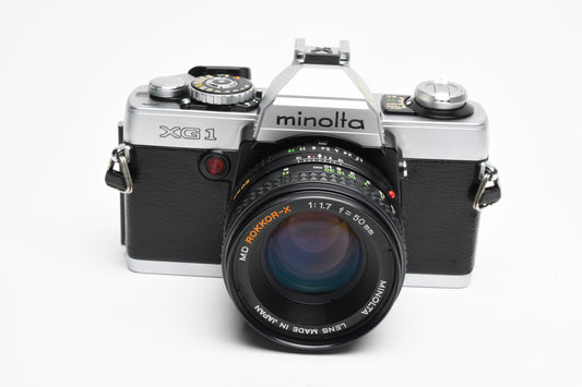 Minolta XG-1 35mm SLR w/MD 50mm F1.7 lens, New seals, Manual, tested, Nice!