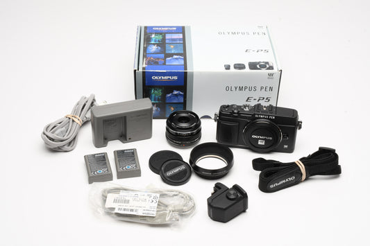 Olympus E-P5 w/17mm f1.8 and VF-4 Viewfinder, Mint- Boxed, Great!