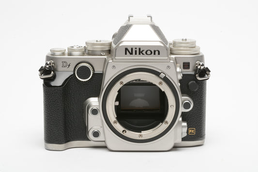 Nikon Df DSLR Body (Silver) w/batt+charger+strap, very nice & clean, 90K Acts, USA