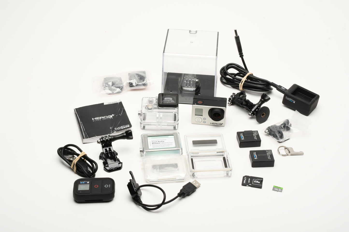 Gopro Hero 3+ large complete bundle, Clean, Tested + 128GB Micro SD