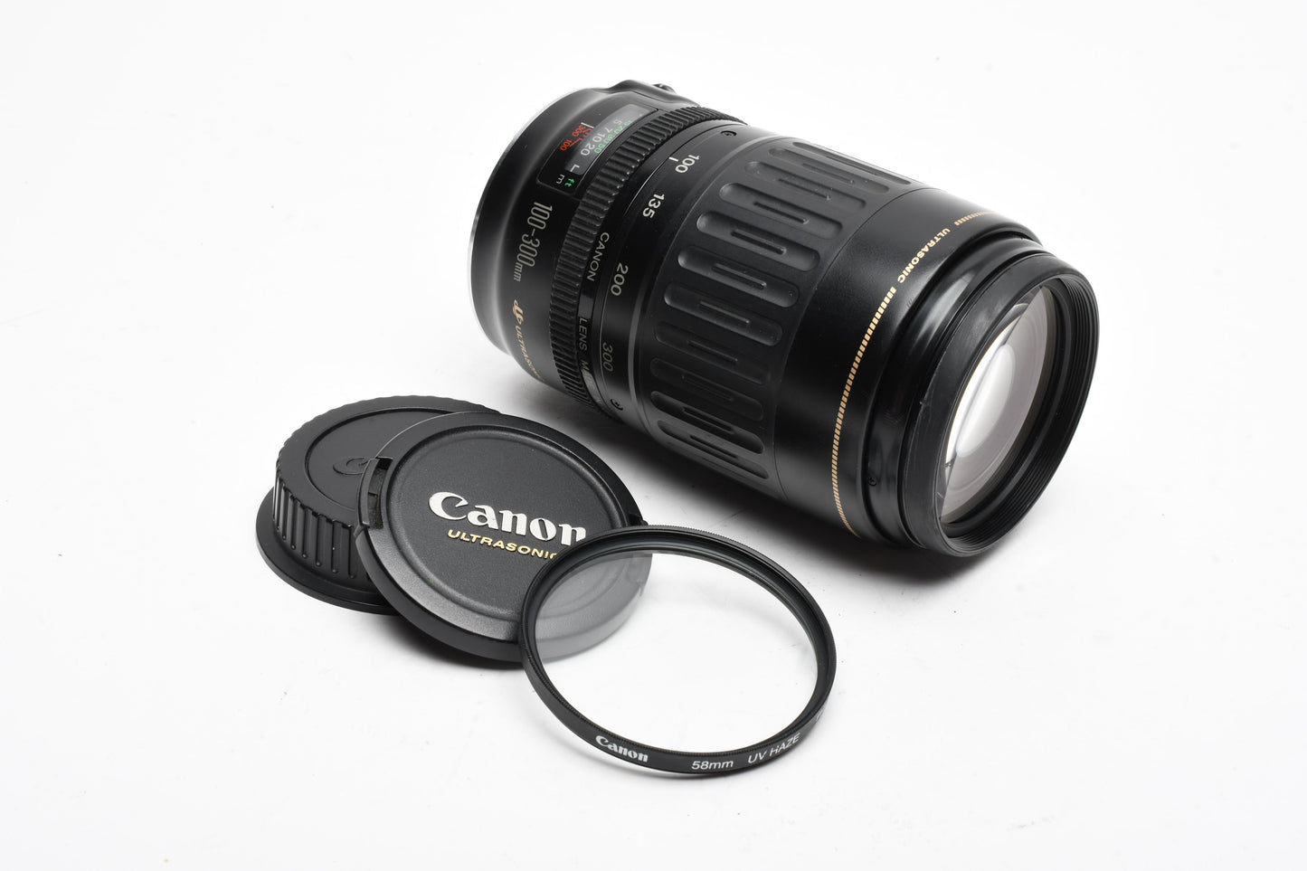 Canon EF 100-300mm f4.5-5.6 USM telephoto zoom lens, w/caps + UV, *Read