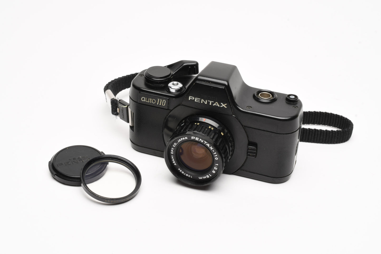 Pentax Auto 110 w/18mm f2.8, L39 UV and wrist strap, Tested