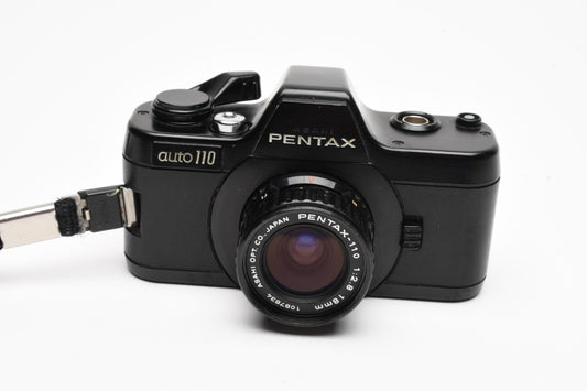 Pentax Auto 110 w/18mm f2.8, L39 UV and wrist strap, Tested
