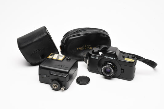 Pentax Auto 110 w/24mm f2.8, case, wrist strap, +AF130P Flash, Tested