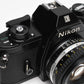 Nikon EM 35mm SLR w/Nikon Nikkor 50mm f1.8 lens, strap, cap, UV, CR, new seals
