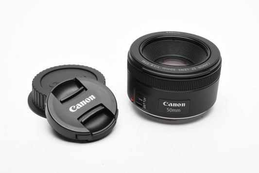 Canon EF 50mm f1.8 STM prime lens, caps, Mint-