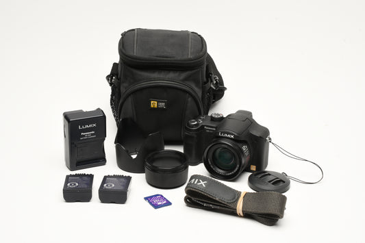 Panasonic Lumix DMC-FZ7 6MP Digital Point&Shoot Camera, case, adapter, hood