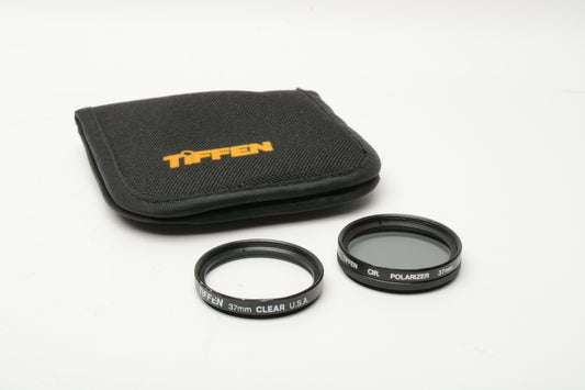 Set of Tiffen 37mm Clear Filter and 37mm Circular Polarizer Filter w/ Pouch