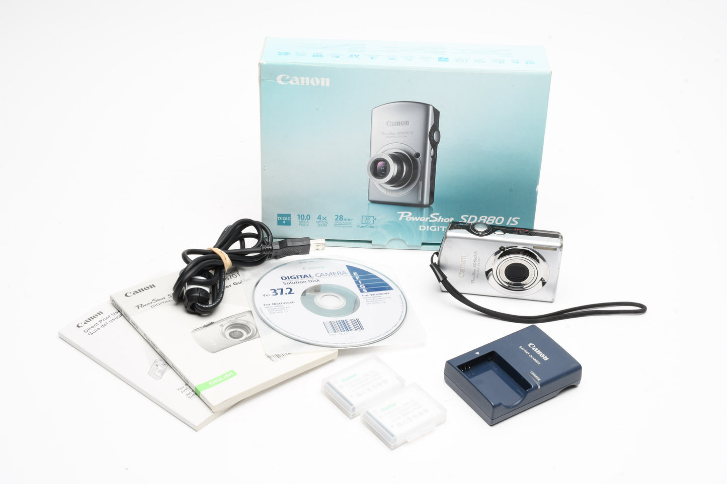 Canon SD880 IS Digital Point&Shoot 10MP bundle, 2X batts, Great!