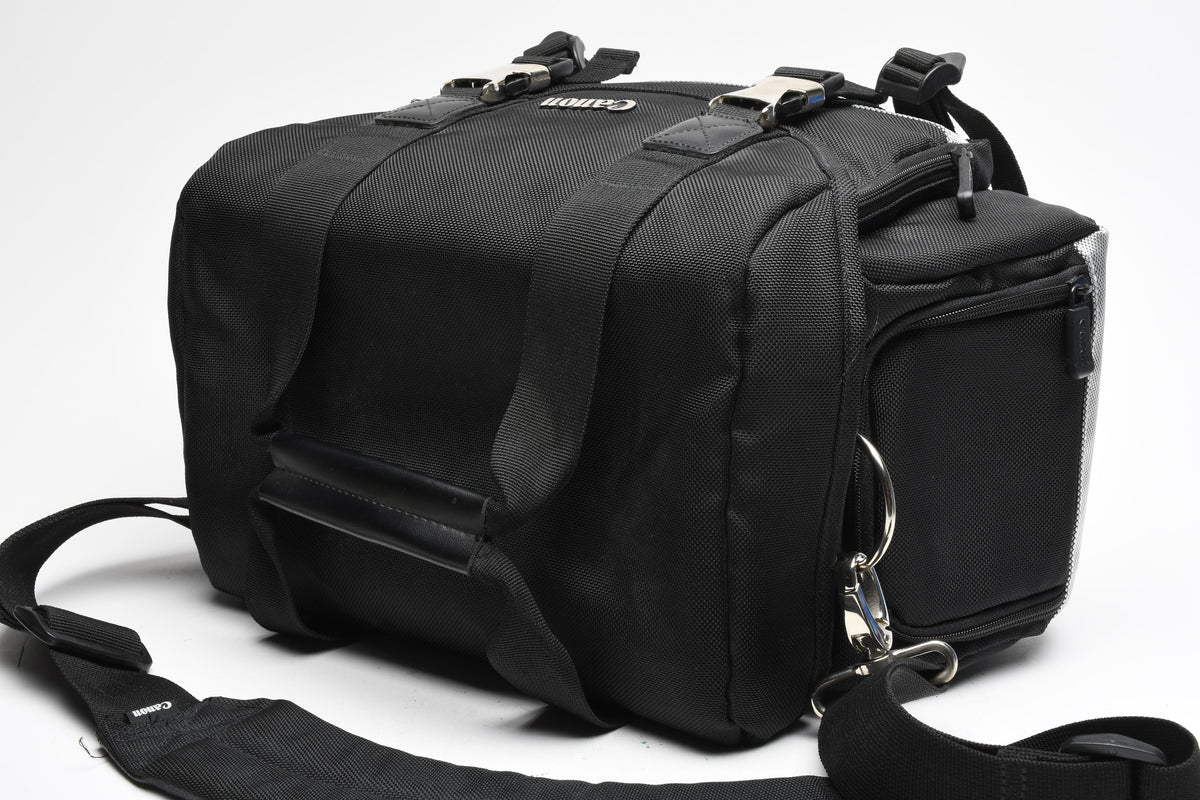 Canon camera shoulder bag, metal clips, ~12 x 8 x 8", nice quality