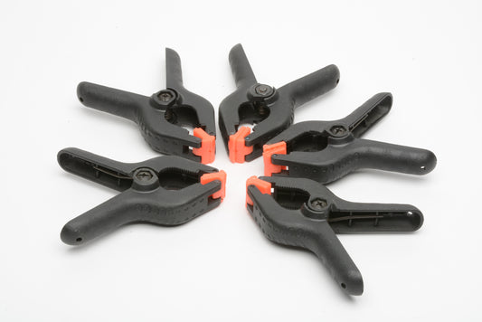 Set of 5 Heavy Duty Muslin Clamps 4 1/2" (Black/Orange tips)