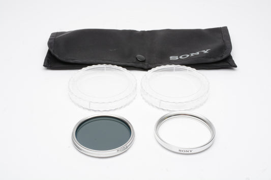 Sony 58mm Cir. Pola and Clear / UV filters in jewel cases & Pouch, Mint-