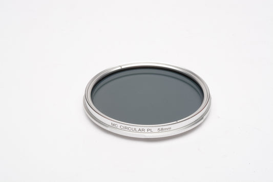 Sony 58mm Cir. Pola and Clear / UV filters in jewel cases & Pouch, Mint-