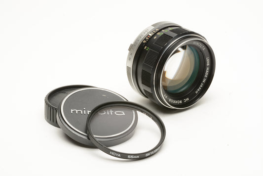 Minolta MC Rokkor-PF 58mm f/1.4 w/Skylight, Lens Caps, Read*