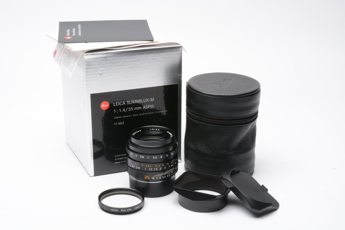 Leica Summilux-M 35mm F1.4 Asph Lens 11663, Boxed, Hood +Leica UV, Mint