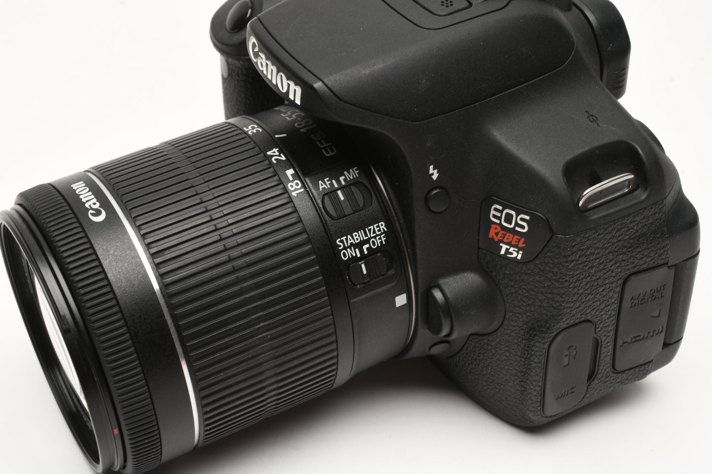 Canon EOS Rebel T5i DSLR w/18-55mm f3.5-5.6 STM zoom, 2 batts, charger 2282 Acts