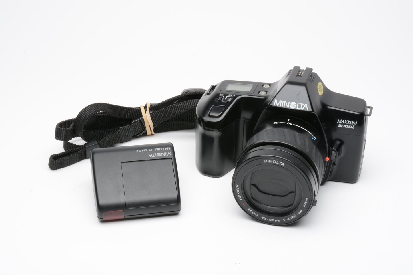 Minolta Maxxum 3000i 35mm SLR w/AF 35-80mm f4-5.6 +D316i Flash, tested, clean