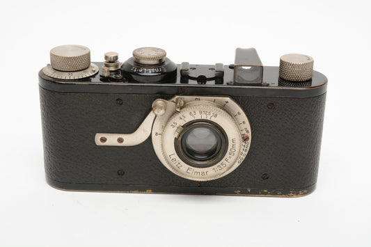 Leitz Leica I w/Elmar 50mm f3.5 1929 35mm camera (Black), *Read