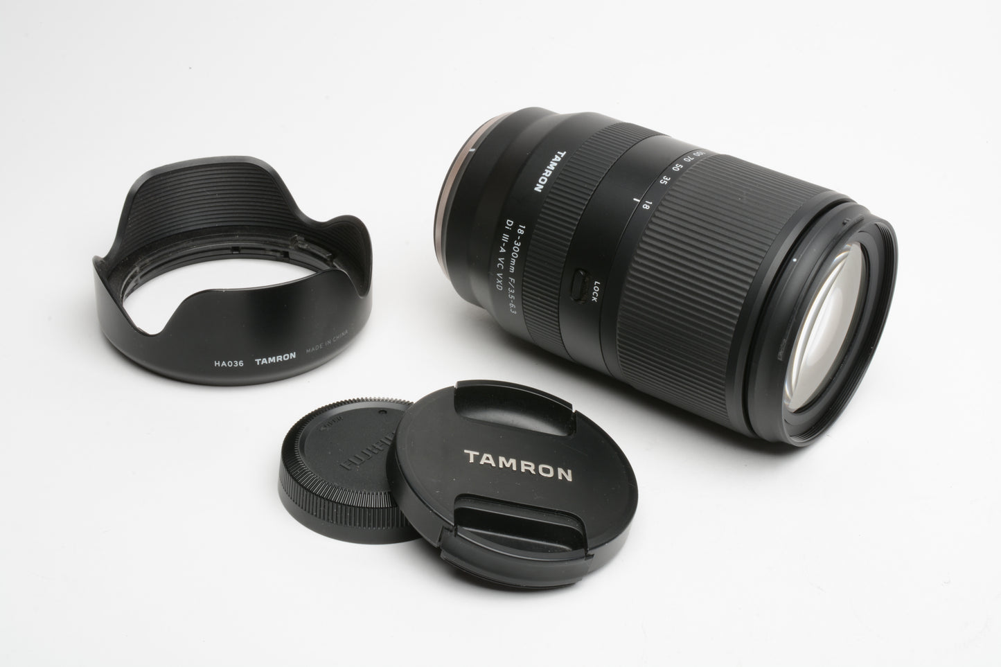 Tamron 18-300mm f3.5-6.3 Di III A VC VXD zoom lens Fujifilm X Mount w/Hood, caps