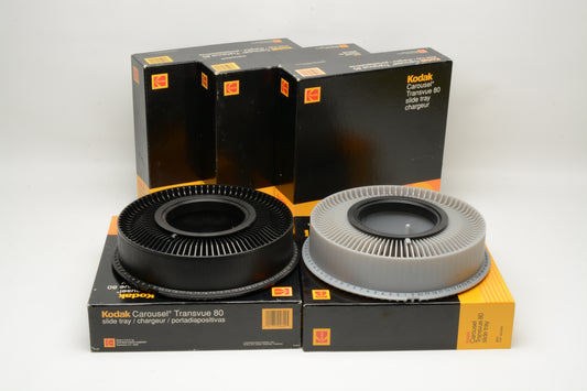 5X Kodak Carousel 80 slide trays, boxed, w/lids, clean