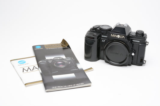 Minolta Maxxum AF 9000 35mm SLR Body, manual, brochure, tested, great!
