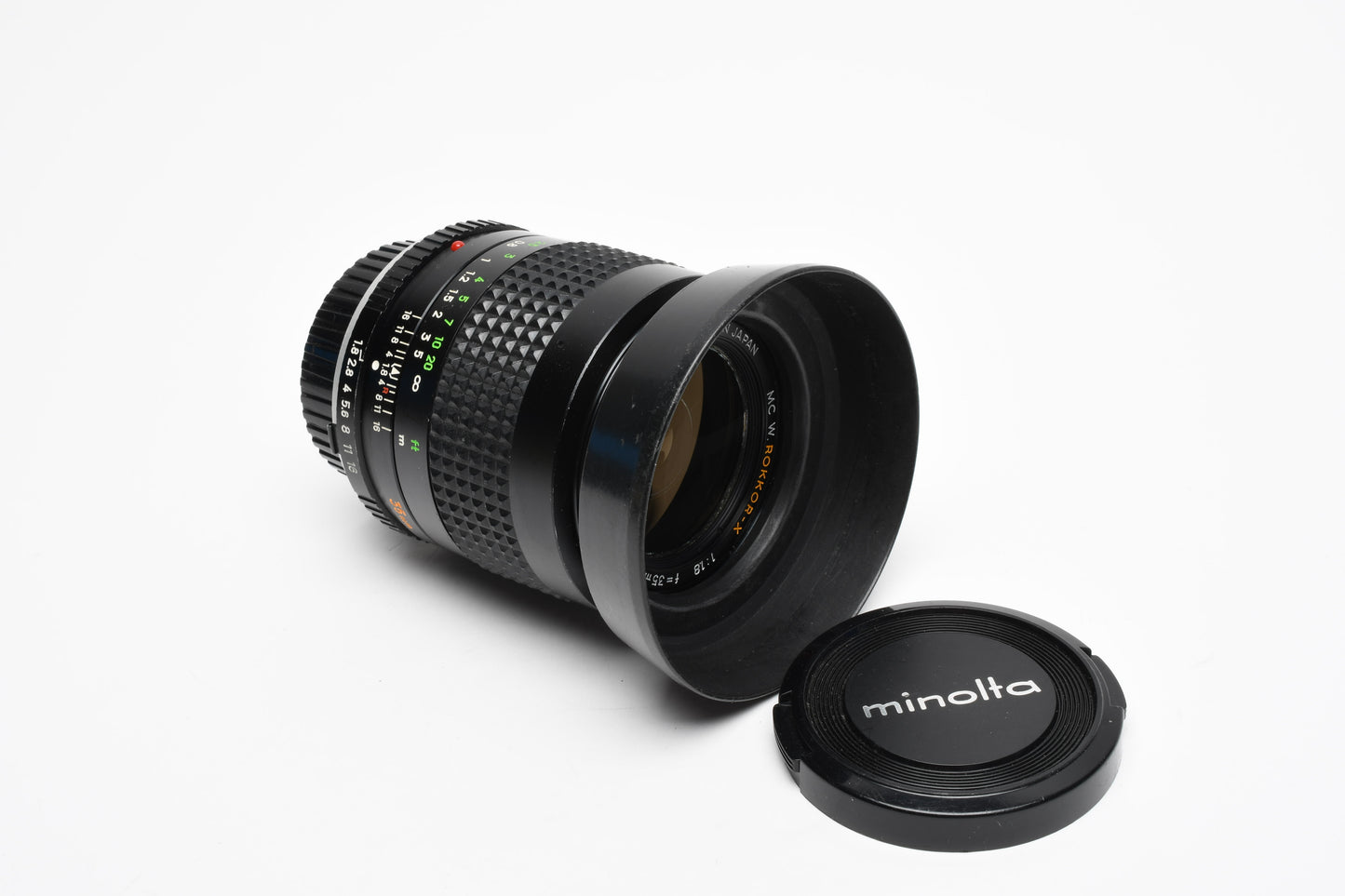 Minolta MC W.Rokkor-X 35mm f1.8 wide lens, Hood, Very Sharp!  *Read