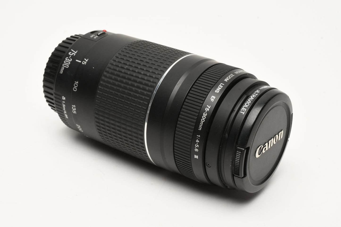Canon EF 75-300mm f4-5.6 III Telephoto zoom lens, caps, UV, Tested