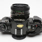 Canon A-1 35mm SLR w/50mm F1.8 lens, grip, strap, new seals, eyecup, tested