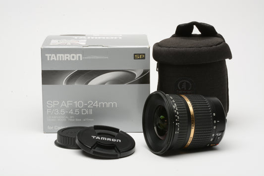 Tamron SP 10-24mm f3.5-4.5 Di II wide zoom for Canon EF, box, case, caps