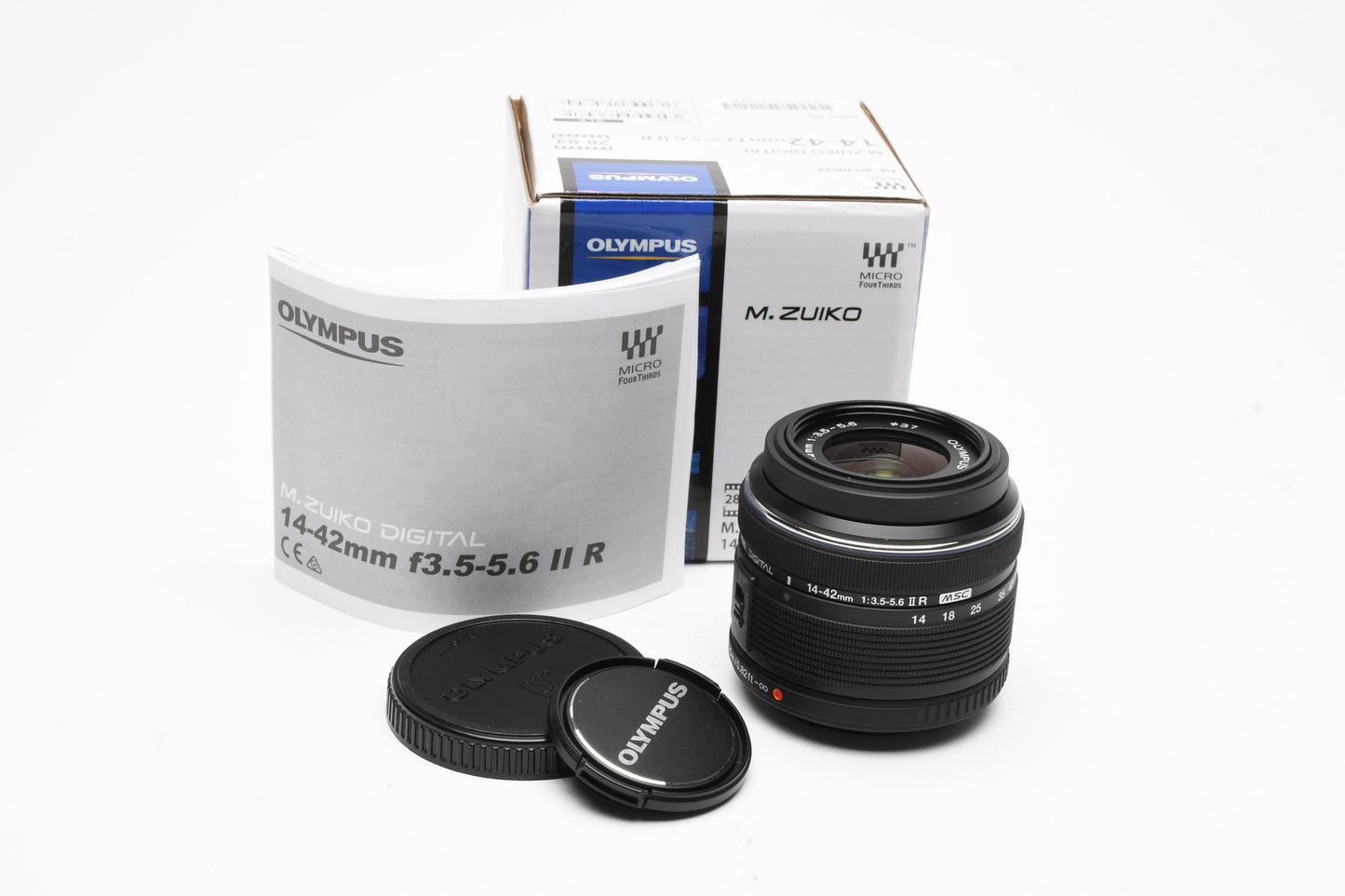 Olympus 14-42mm f3.5-5.6 II R MSC lens, Hood, Mint-, Micro 4/3 Boxed