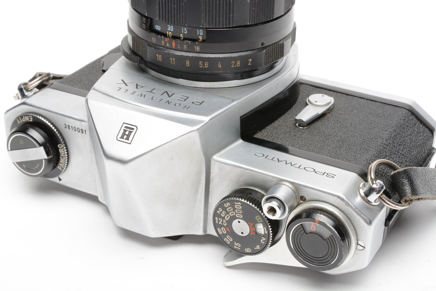 Pentax Spotmatic SP chrome 35mm SLR w/50mm F2, case, cap, strap, new seals, nice!