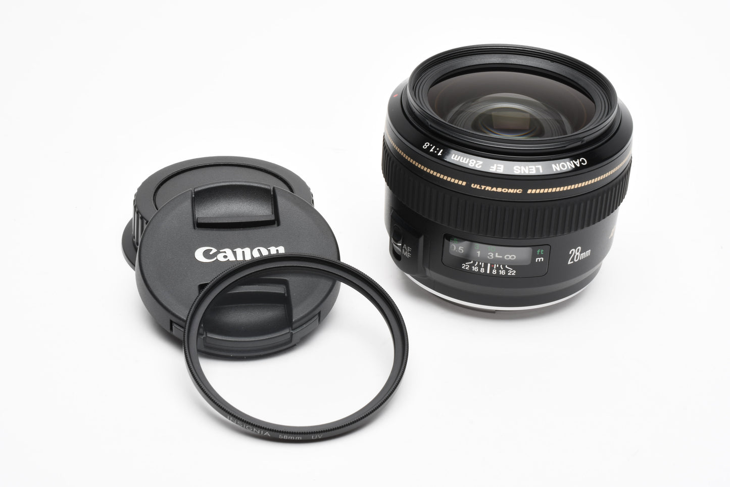 Canon EF 28mm f1.8 USM Wide lens, UV, caps, Mint-, Nice!!