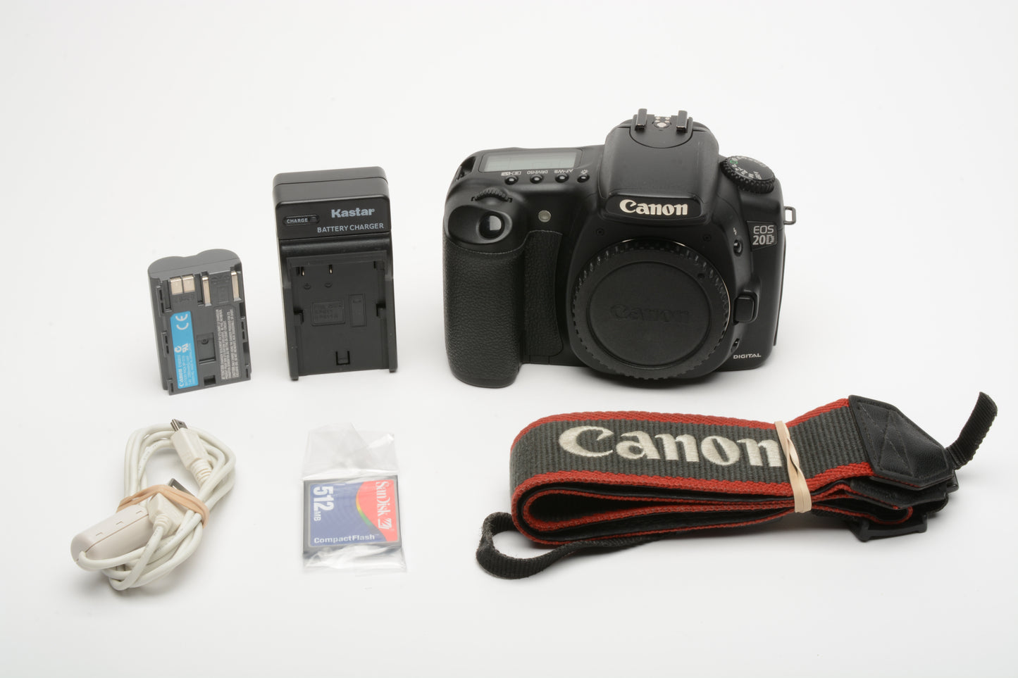 Canon EOS 20D DSLR body, batt, charger, strap, cap, CF card, very clean!