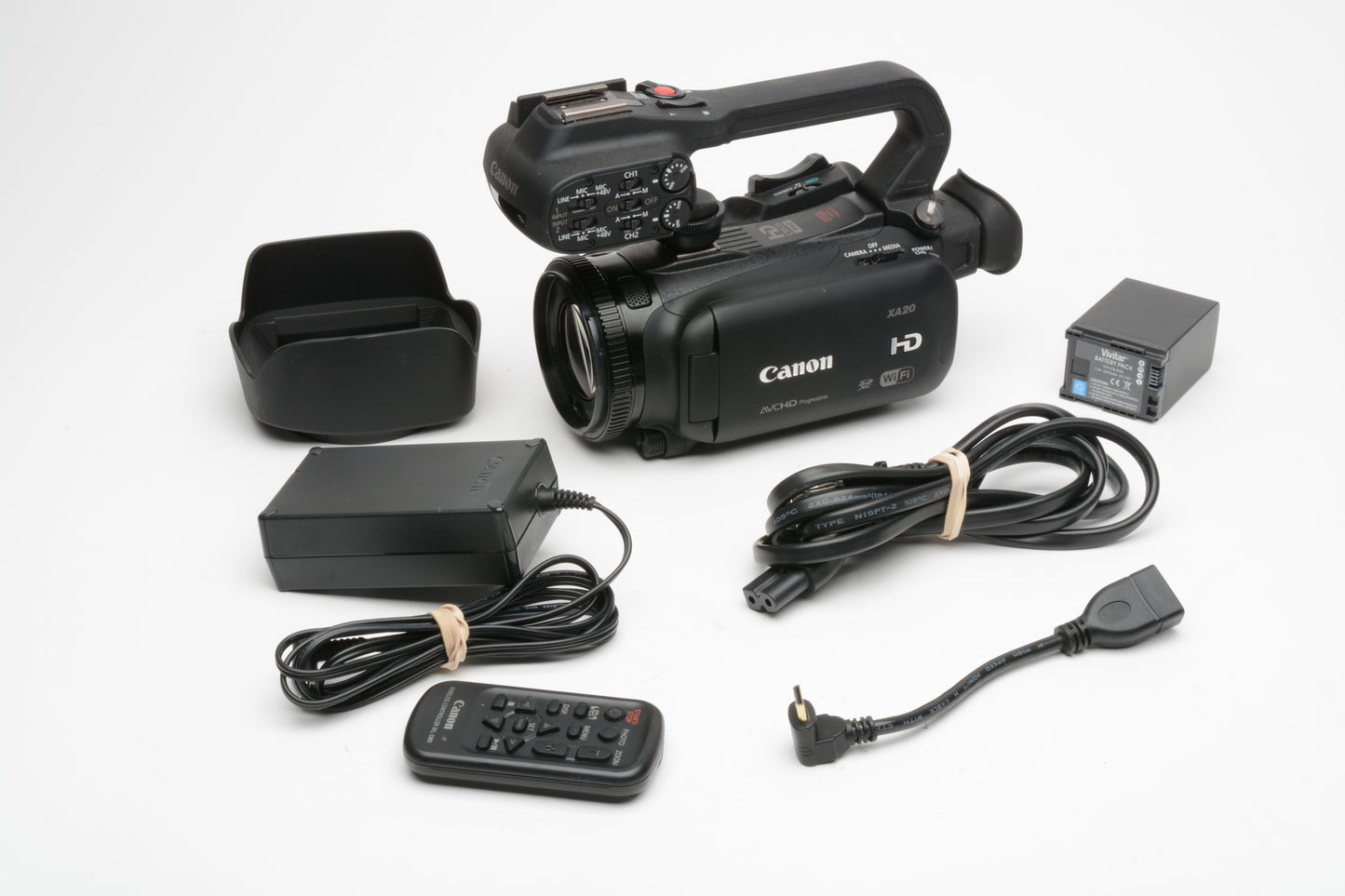 Canon Vixia XA20 Video camera camcorder w/AC, Battery, UV, hood, remote, Great!